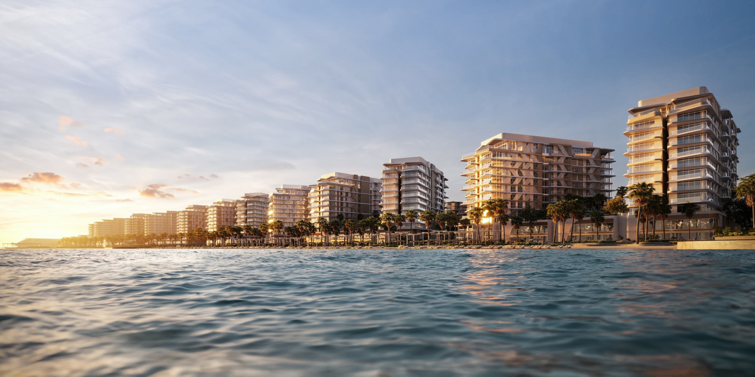Ansicht der Fahid Beach Residences vom Meer