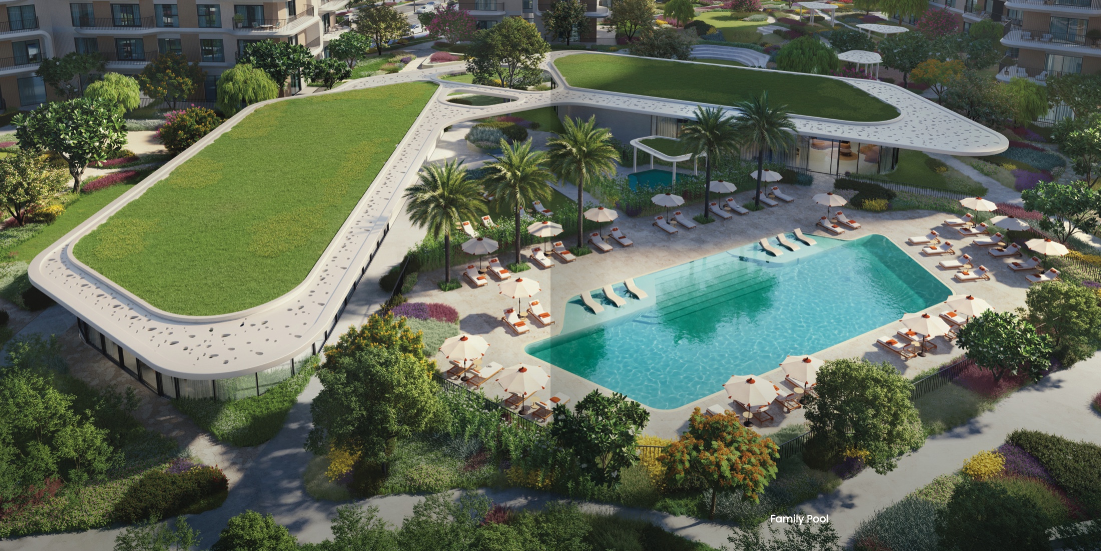 Pool- und Gartenbereich von Yas Park Place